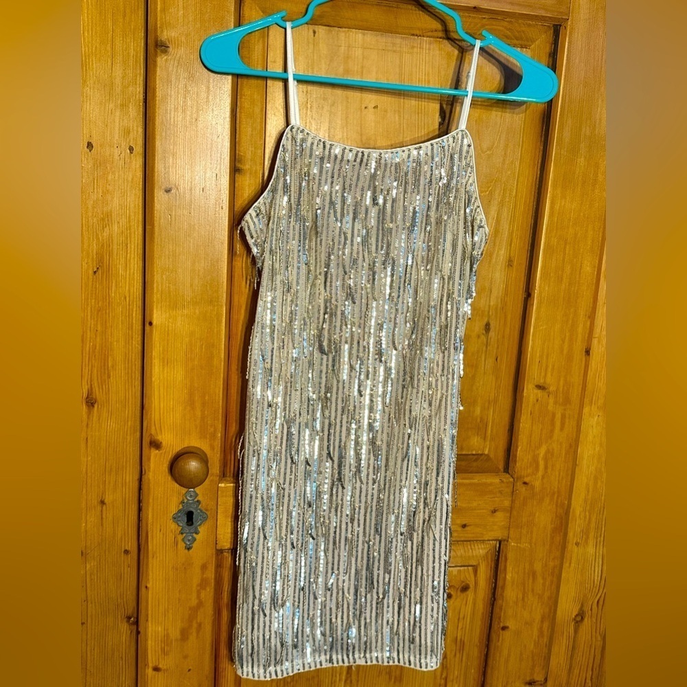 Mi Ami Champagne Sheath Dress w/Sequined Accents Sz Small NWT Swiftie Style